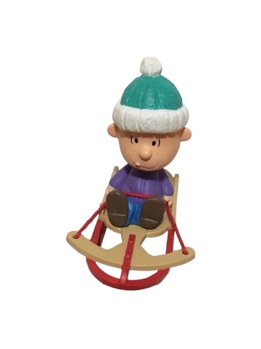 1995 Linus on Sled Peanuts KEEPSAKE the Label Teal & Purple Winter Sled Ornament